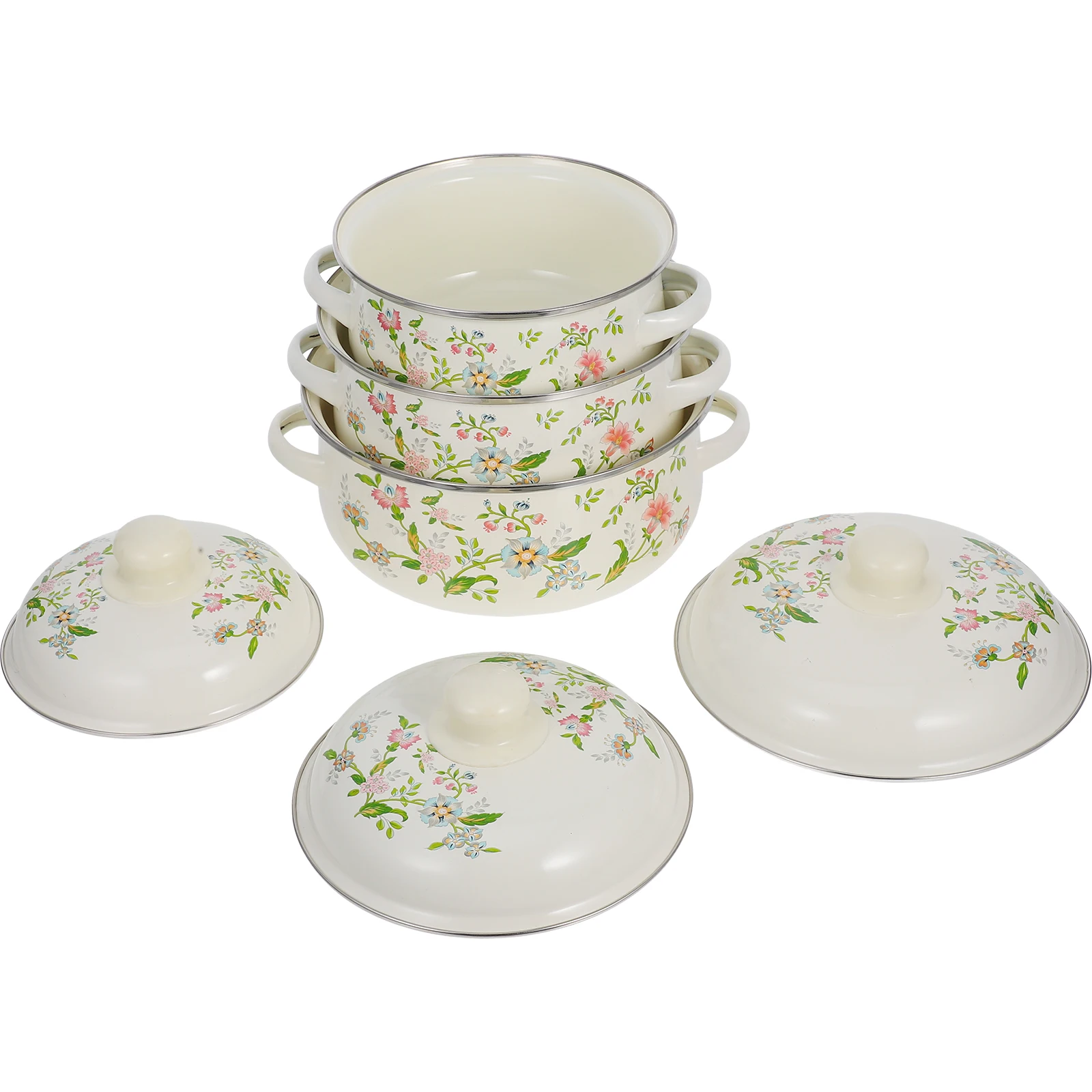 

3pcs Mini Soup Pot Set Enamelware Cooking Pots Vintage Floral Design Stovetop Simmer Saucepan For Kitchen Gas Stove Ramen