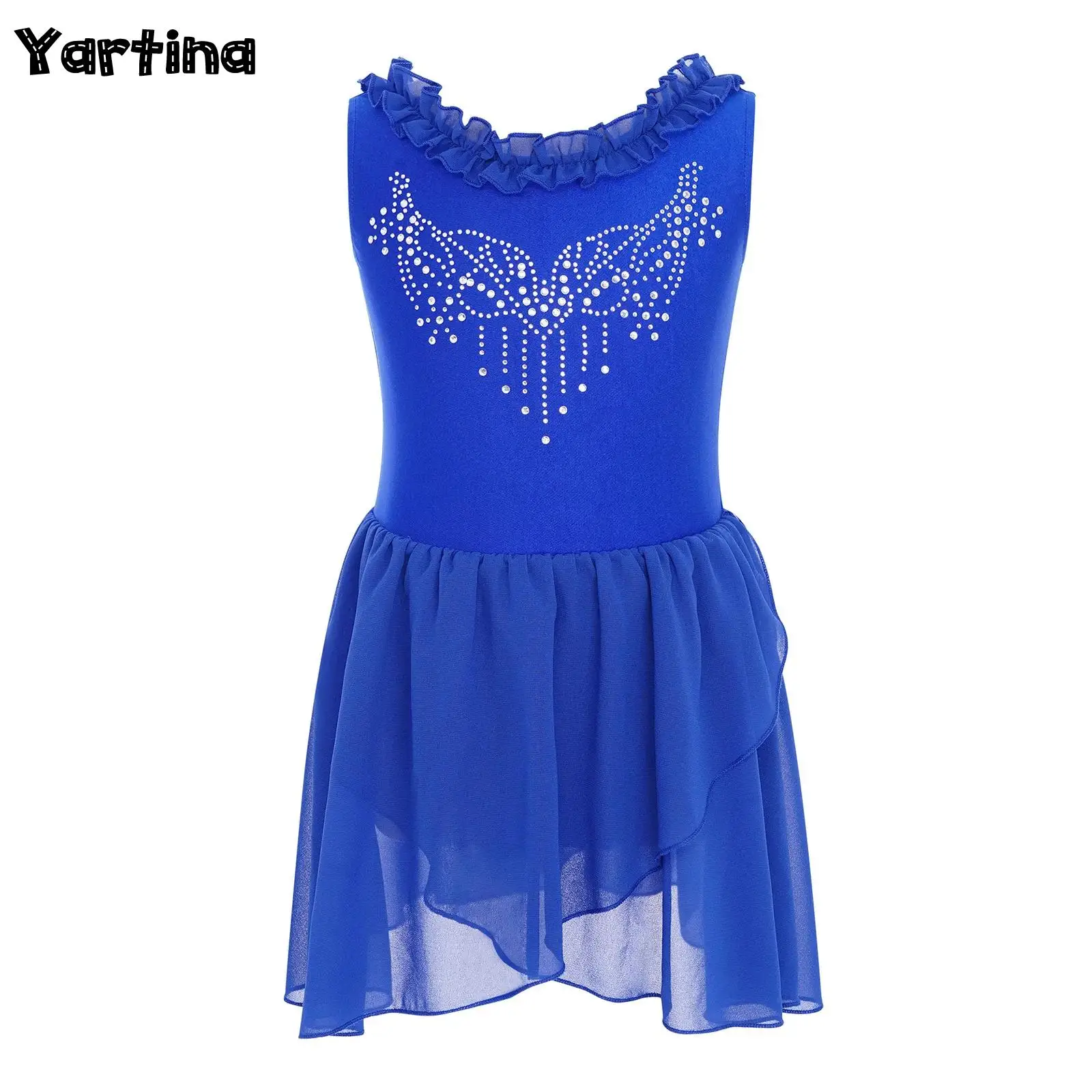 Crianças meninas espumantes strass camisa de balé collants tutu dança desempenho vestido traje babados u-back vestido de bainha irregular