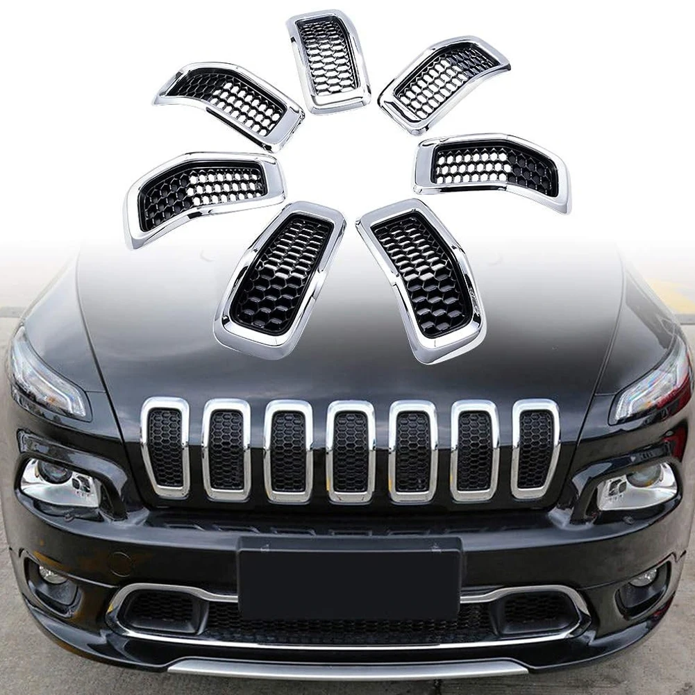 

7Pcs Front Bumper Grille Wear Resist Front Grille Honeycomb Mesh Breathable Grill Cover Trim Decor For Jeep Cherokee​ 2014-2018