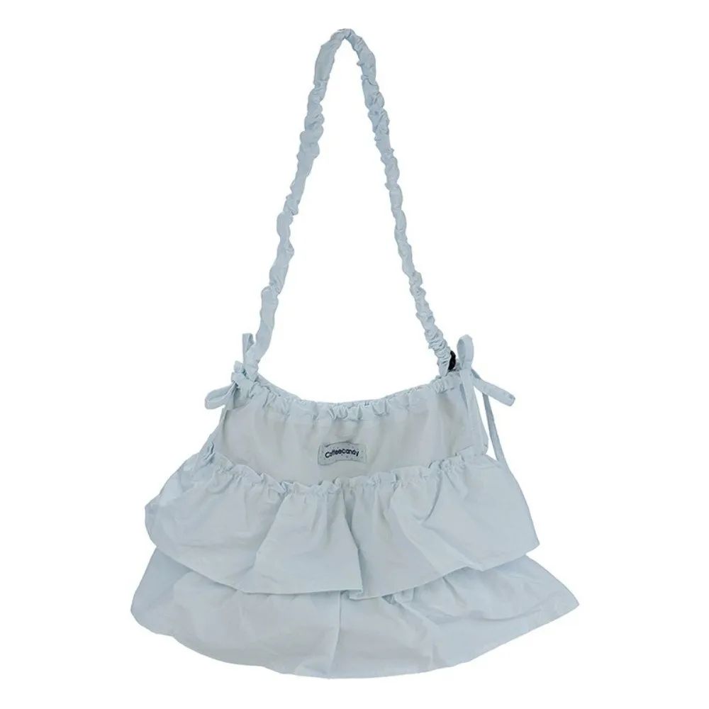Portable Canvas Tote Handbag Drawstring Design Large Capacity Shoulder Bags Pleated Skirt Edge Crossbody Bag Daily Carry