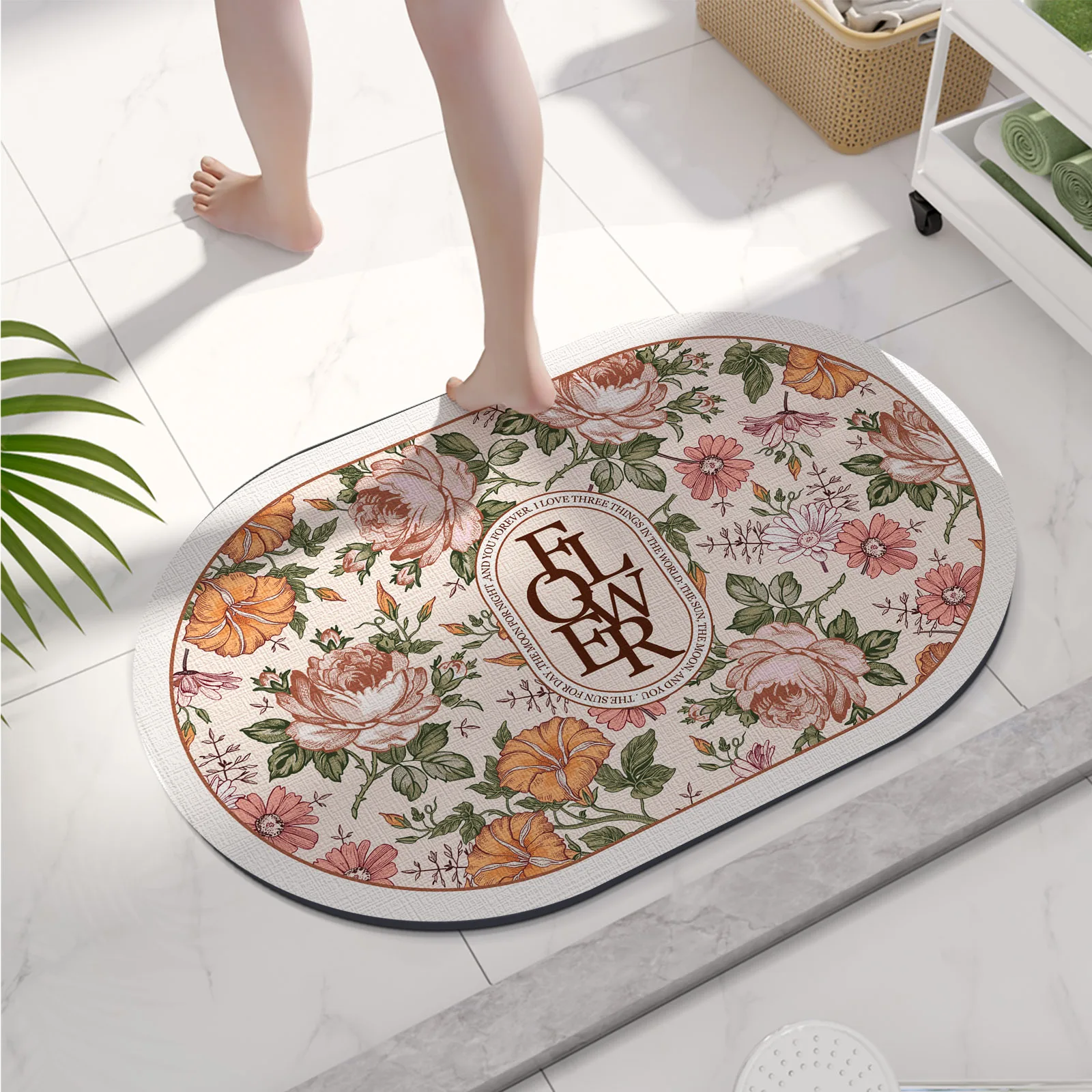 Flower Print Bath Mat Bathroom Super Absorbent Foot Mats Non-Slip Quick Dry Shower Pad Toilet Carpet Doormat Washable