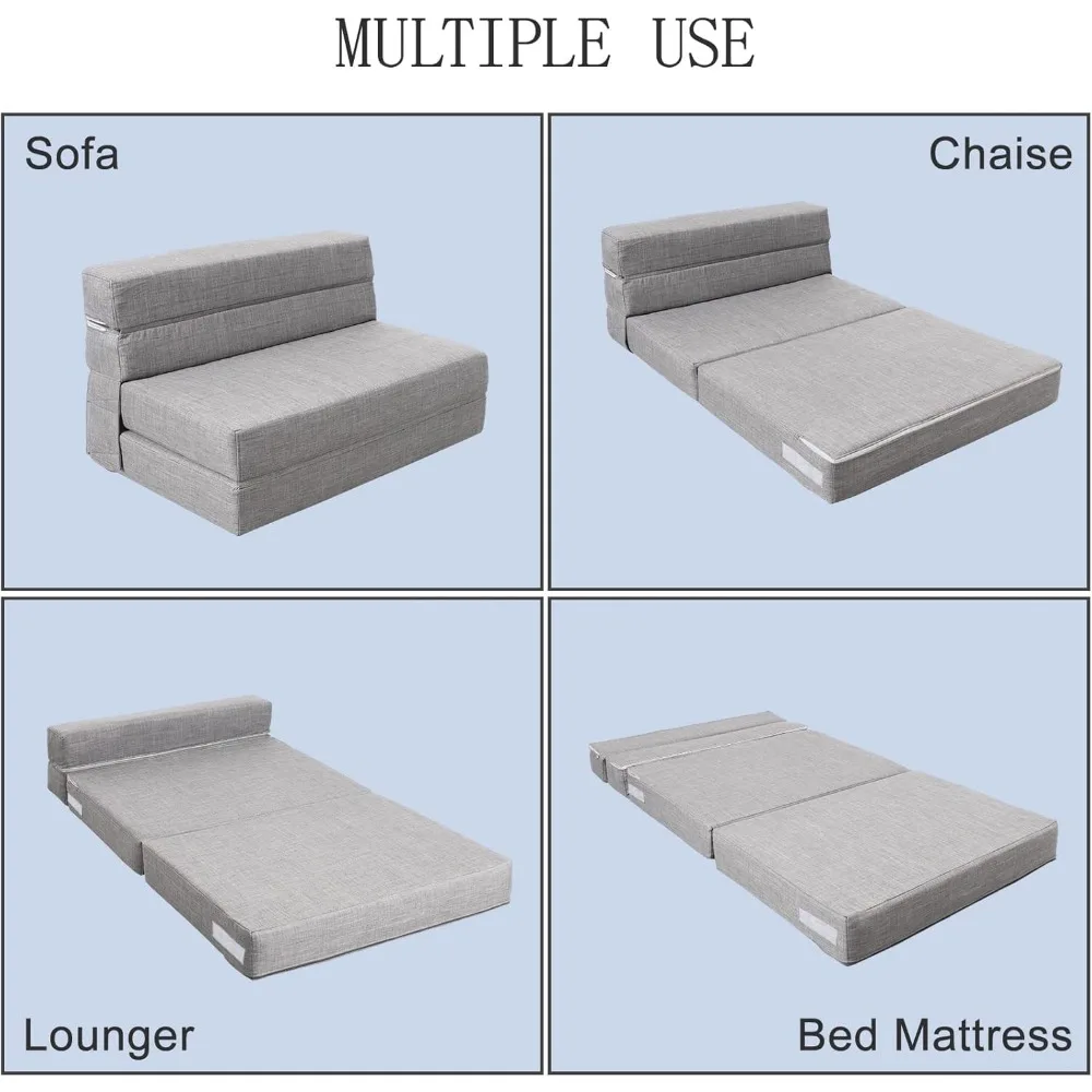 Queensize opvouwbare slaapstoel met traagschuim, wasbare lichtgrijze hoes en 2 kussens