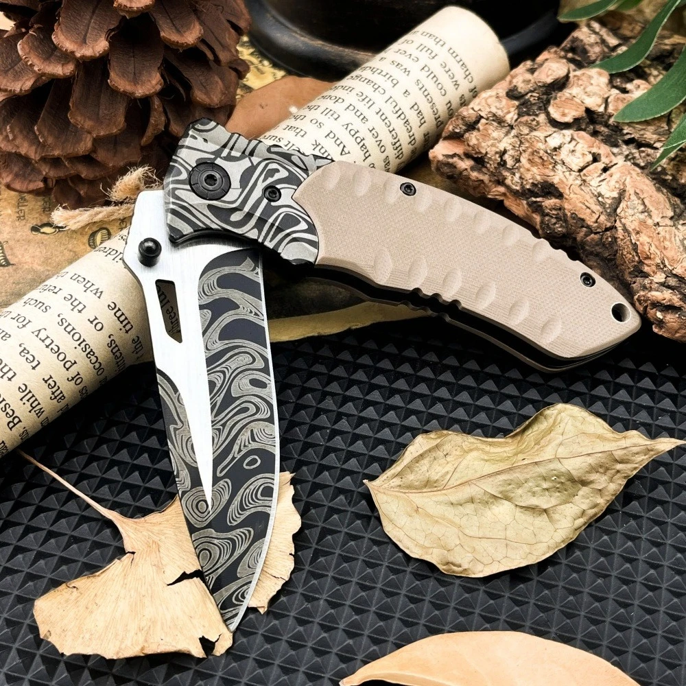 High-Hardness Leopard-Print Folding Knife: Everyday Survival, Outdoor Camping, Rescue, Jungle, Fishing, and Adventure Tool (EDC)