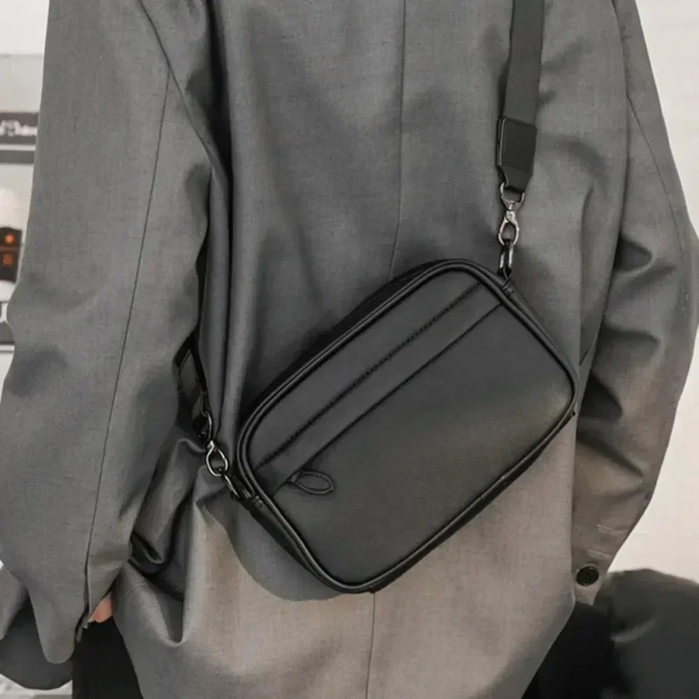 Luxury Business Shoulder Bag for Men Design Plaid PU Leather Messenger Bag Crossbody Bag Casual Zipper Small Square Sling