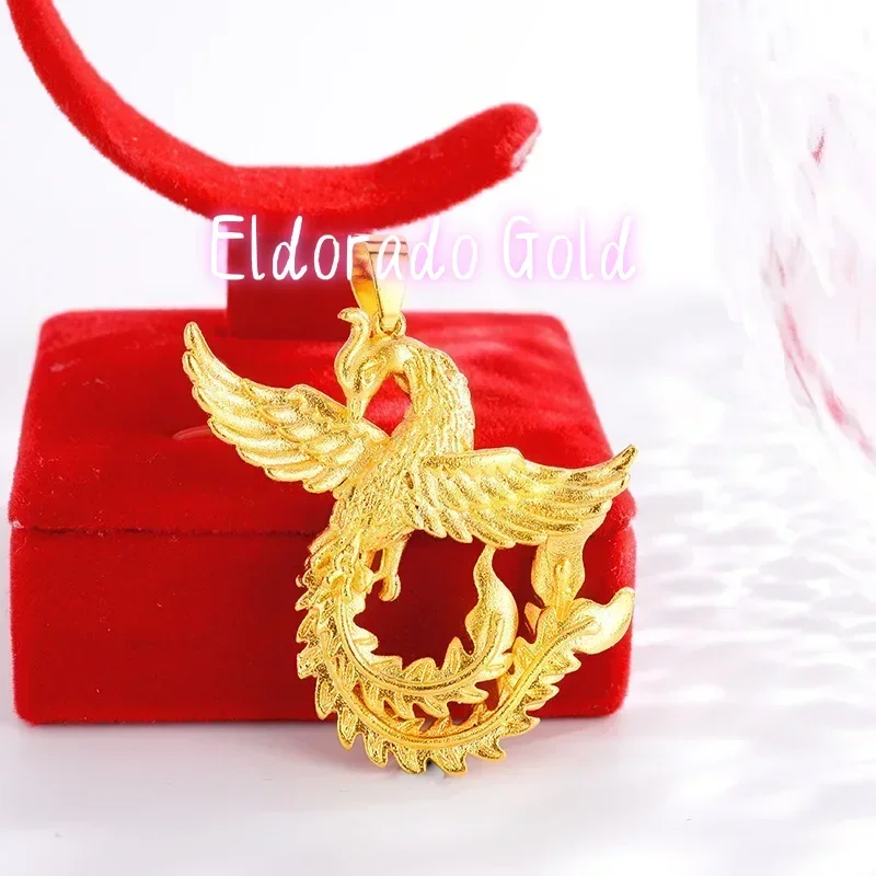 

Eldorado Gold AU999 real gold women's 3D hard gold phoenix necklace versatile fashion wedding peacock neck pendant pendant Gold