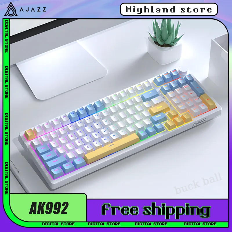 

AJAZZ AK992 Mechanical Keyboard 3Mode 2.4G/USB/Bluetooth Wireless Keyboard Hot Swap 99Key RGB Keycaps PBT Gaming Keyboard Gifts