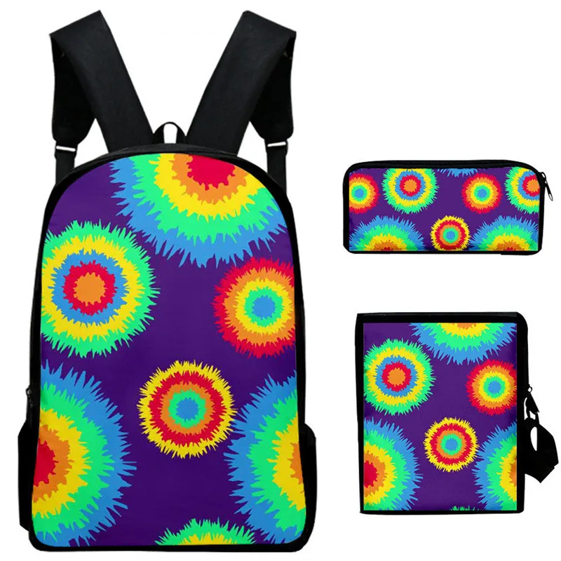 

Harajuku Tie Dye Colorful Psychedelic 3D Print 3pcs/Set School Bags Laptop Daypack Backpack Inclined shoulder bag Pencil Case