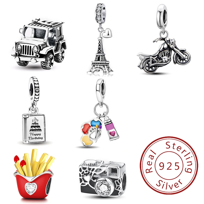 925 Sterling Silver Car Tower Camera French Fries Drawing Board Bead Diy Bracelet Necklace Making Gift Of High Quality Jewelry