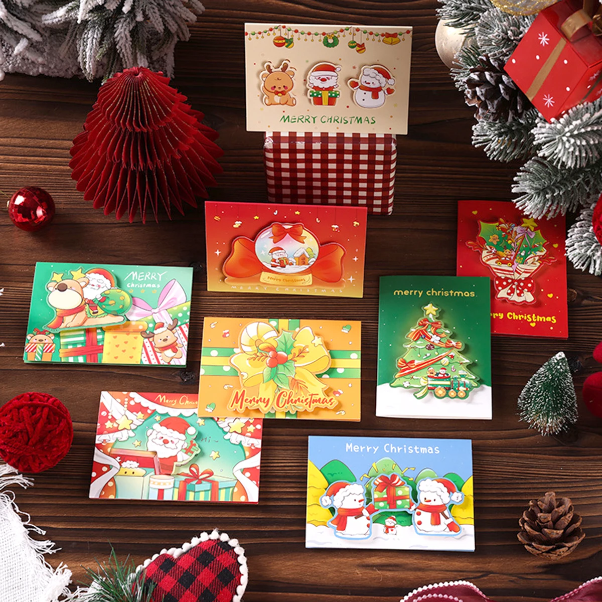 1PC 3D Christmas Greeting Card Santa Claus Snowman Reindeer Xmas Holiday Card for Family Friends Christmas Gift