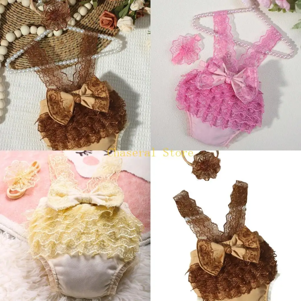 e7ce-エレガントなレースロンパースと帽子新生児の写真撮影のための安全な写真の小道具