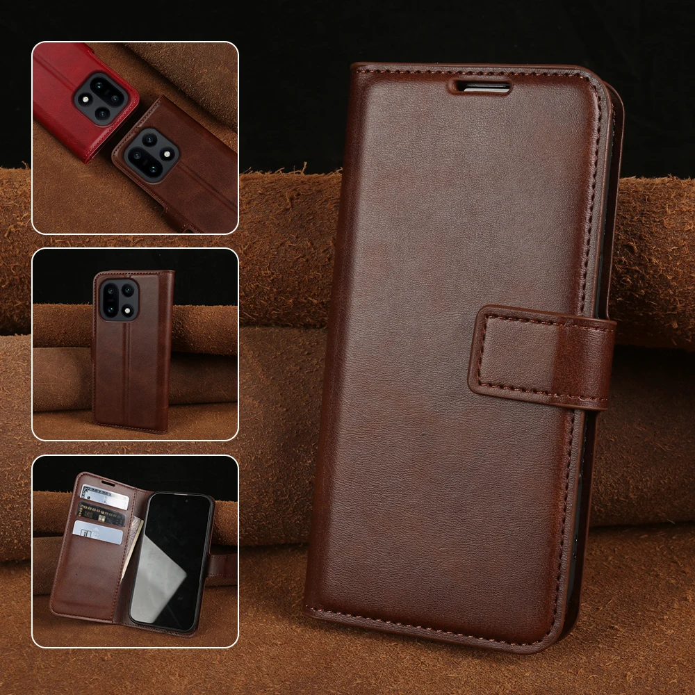 Calf Leather Flip Cover Case For OnePlus 15 15R 13S 13T 13 12 11 10 Pro Ace 6T 6 Ace5 Pro Ultra Nord CE 5 Turbo 6 6V Phone Case