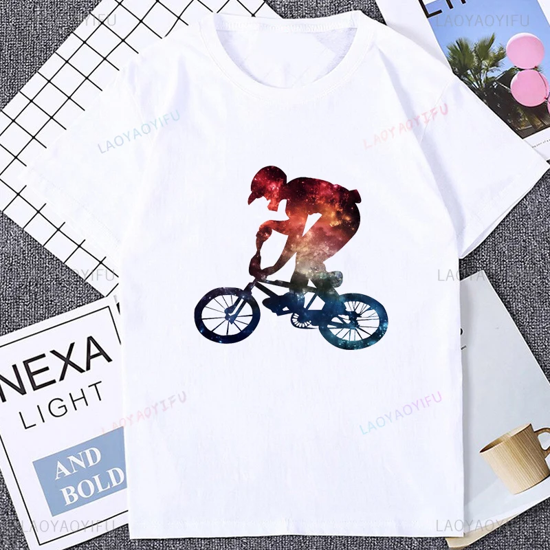 Colours BMX Bike Graphic Printed Tshirt Casual Fashion Loose Harajuku Hip Hop Man T Shirt Breathe Comfort Cotton Women T-shirt