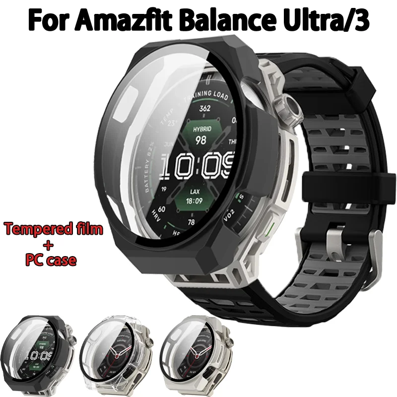 Tempered film +PC case For Amazfit Balance 3/Ultra Smartwatch High-definition Toughened film integrated protective shell case