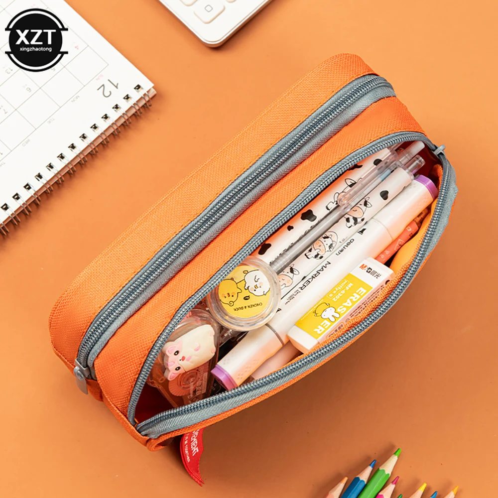 Double zipper camouflage canvas pencil case Boys pencil bag School stationery bag Student pen case School supplies storage bags