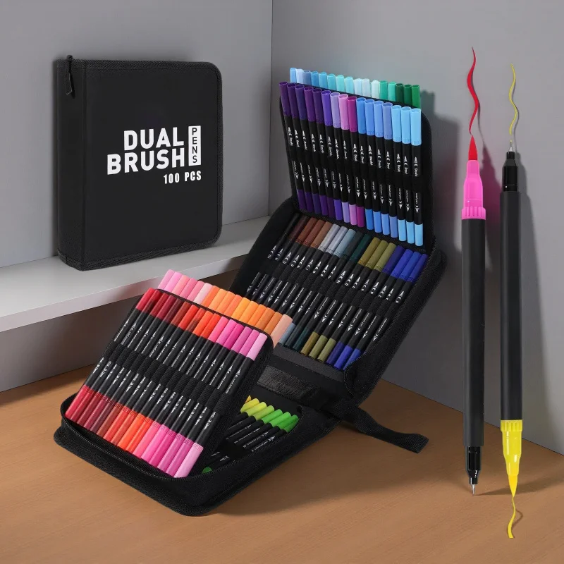 

Набор акварельных маркеров-кистей с двойным наконечником (36/48/60/72/100/120 цветов) для рисования, каллиграфии и живописи. Художественные принадлежности.