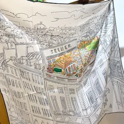 High-end Elegant Women Exquisite Roof Garden Print Quality 14MM Twill Silk Hand-rolled Edge Versatile Large Square Scarf Shawl