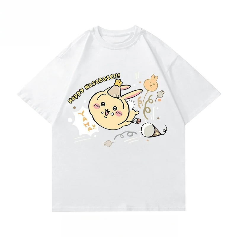 Chiikawa Valentine Couple T-shirt Usagi Ji-i Cartoon Print Unisex Loose Cotton Short Sleeve Japanese Kawaii Anime Tops