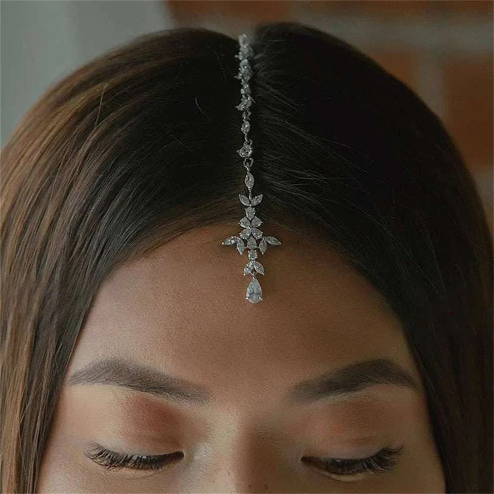 New Rhinestone Headpiece Simple Water Drop Forehead Chain Bridal Wedding Party Forehead Chain Hair Jewelry Accessories