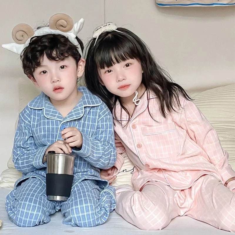 الشتاء الفانيلا الياقة منقوشة ملابس خاصة مجموعة للبنين بنات توين بنين بنات كم طويل منامة للجنسين عادية متقلب نوم