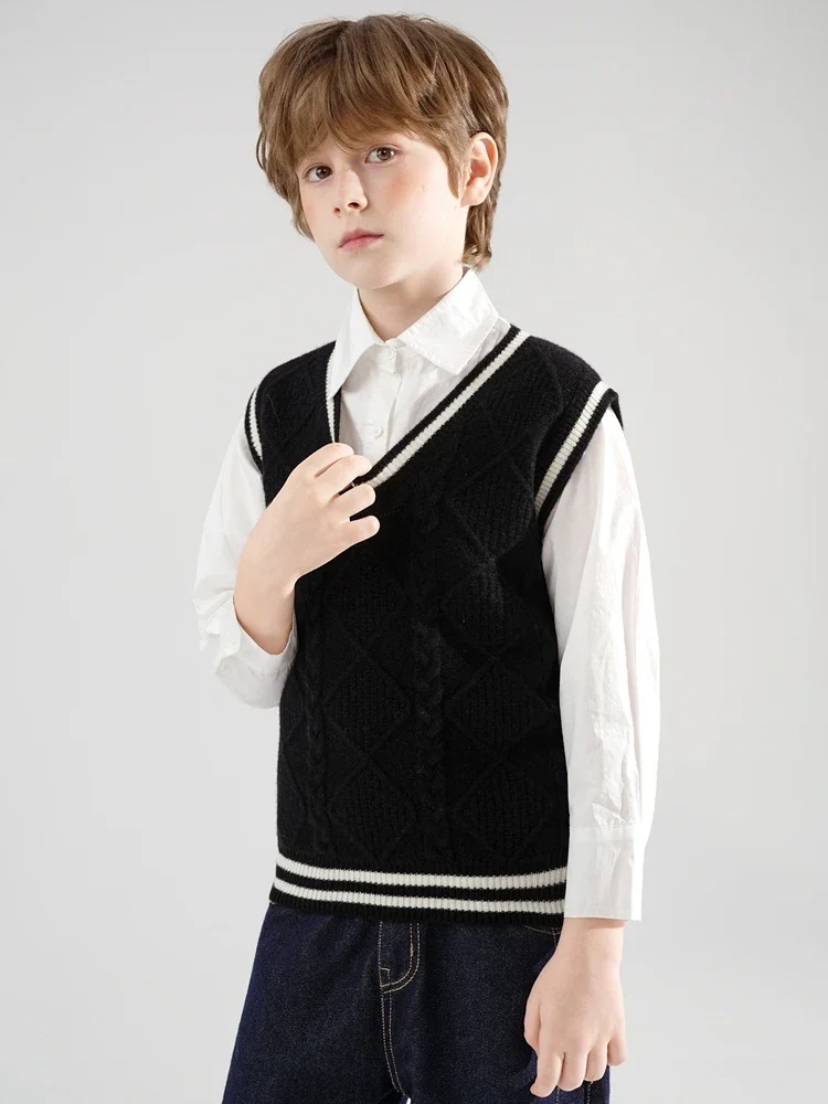 Classic Kids Vest 100% Merino Wool Sweater Vest Autumn Winter Pullover Vest Children Sleeveless Waistcoat Lightweight Layering