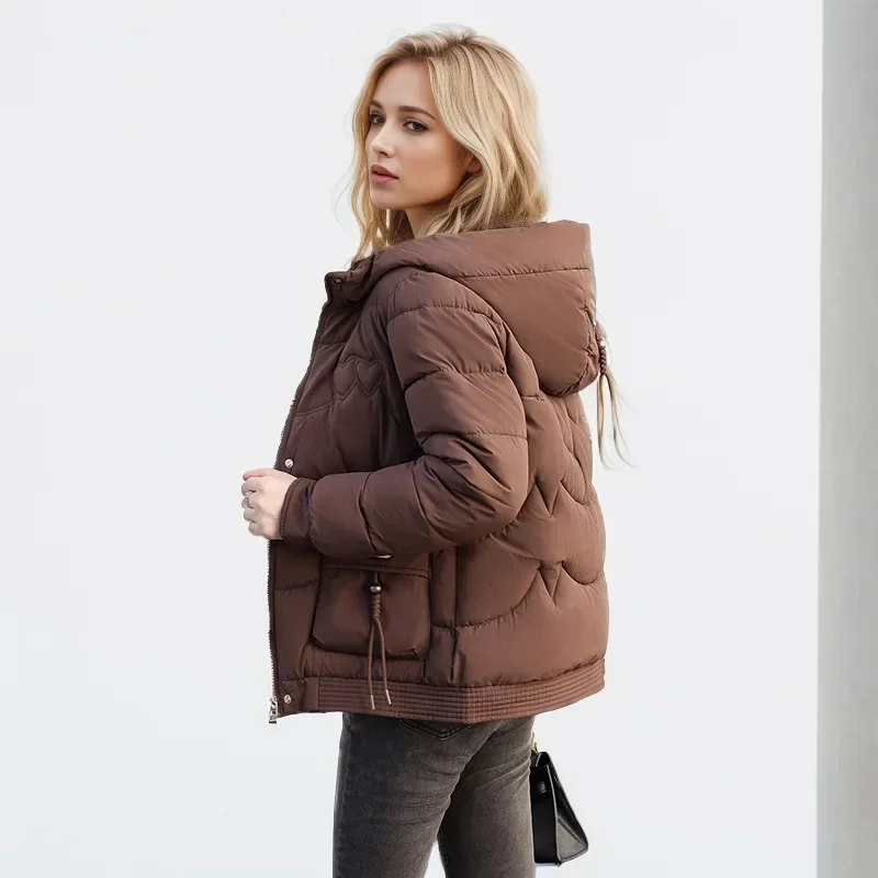 2024 New Women Down Cotton Padded Jacket  Korean Loose Hooded Cotton Coat Elegant Female Parkas Winter Plus Size Outwear