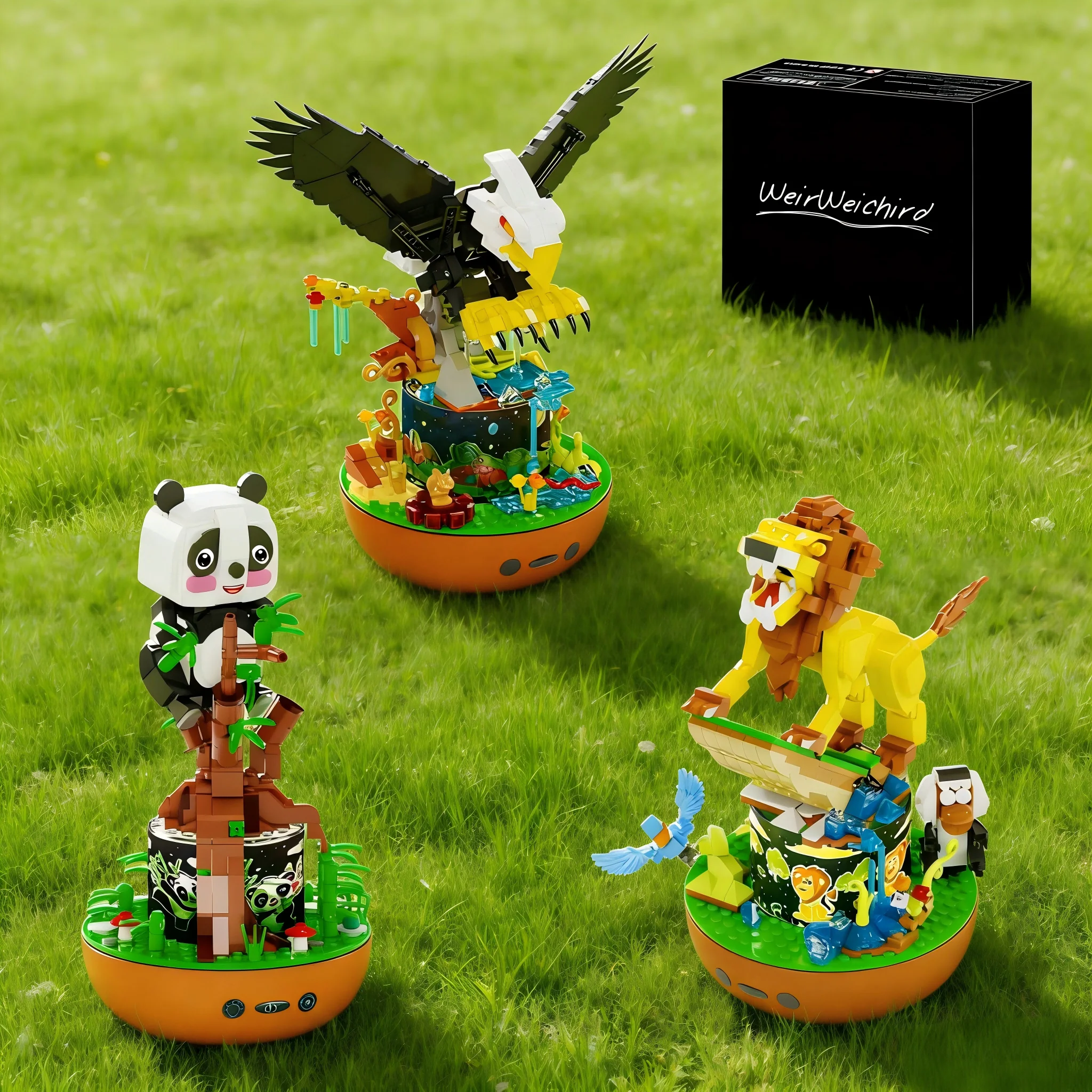 

Музыкальная шкатулка-конструктор STEM с проекцией вращающегося звездного неба, набор для сборки животных (Панда, Лев, Орёл) из кирпичиков, подарок для мальчика/девочки