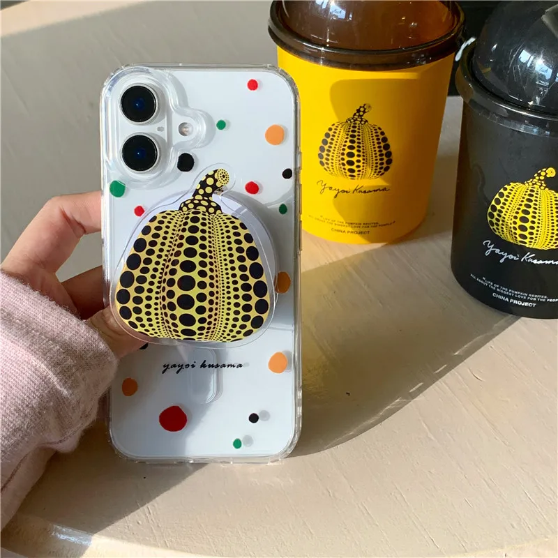 Japan Yayoi Kusama Art pumpkin Phone Case For iPhone 11 12 13 14 15 16 Pro Max Plus mini Magsafe Magnetic Wireless Charge Cover