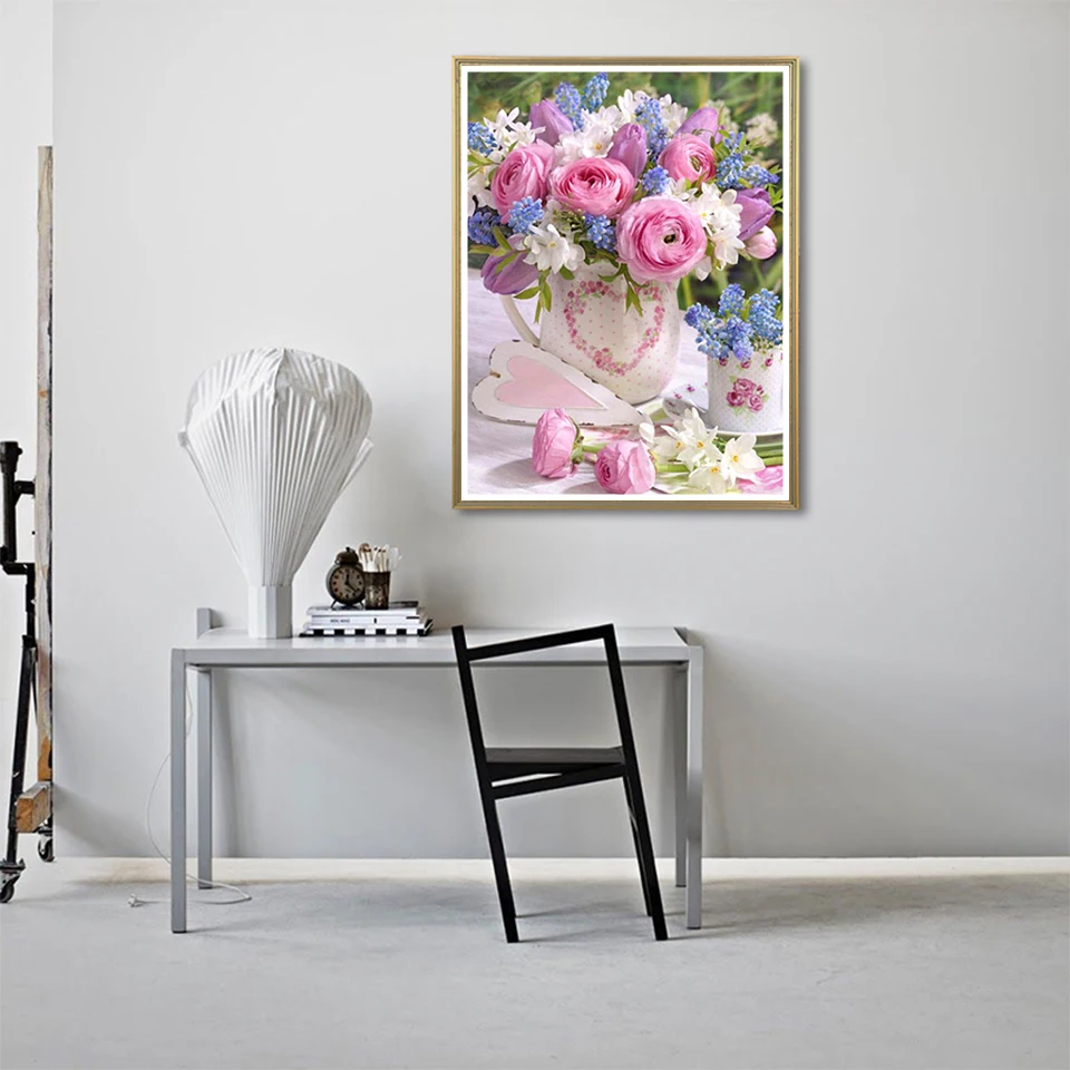 AB Diamond Painting 5D Flower New Arrival Embroidery Rose Pink Needlework Cross Stitch Kits Tower Decor Drill DIY Naklejka ścienna