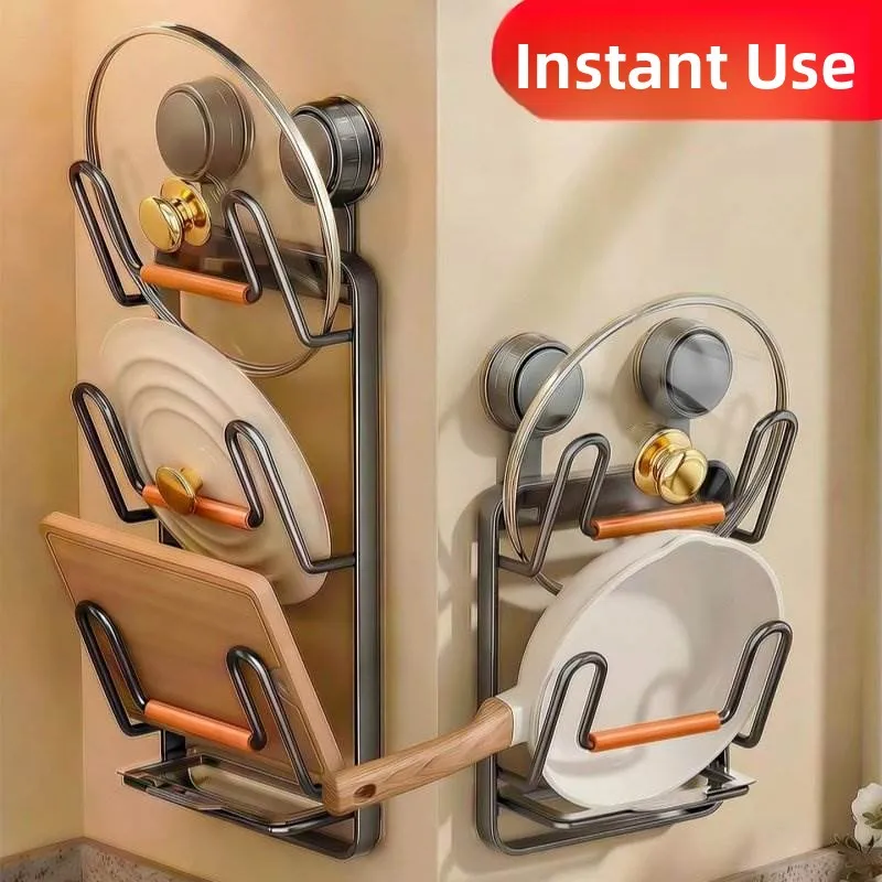 

Настенный держатель для крышек от кастрюль на присосках, без сверления, многофункциональный органайзер для хранения разделочных досок