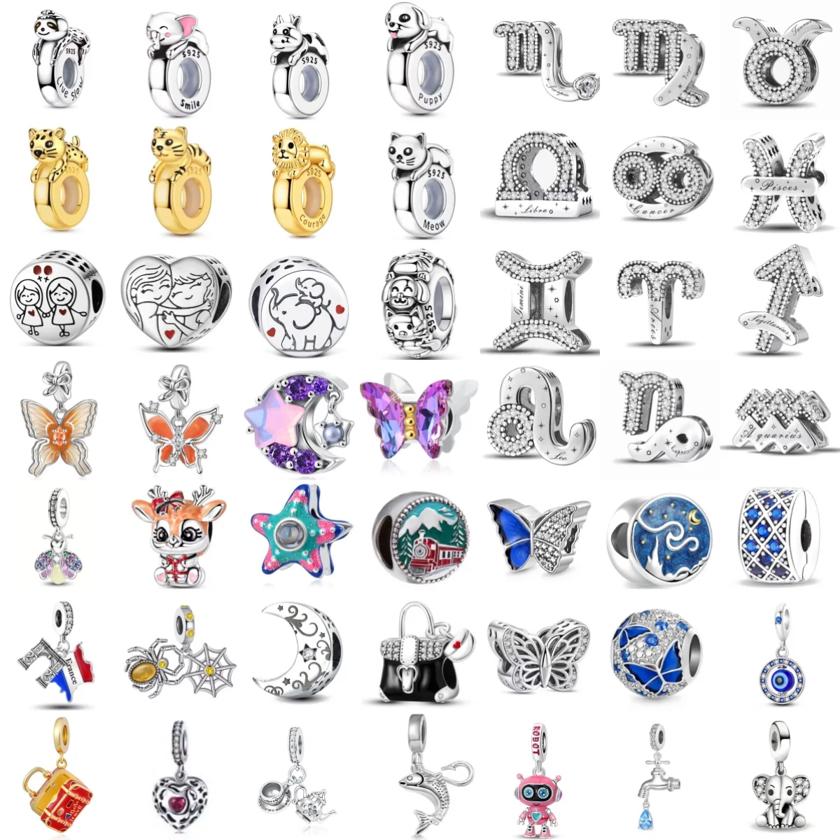 

925 Silver Pendant Beads Eternal Heart of Love sisters Family Zodiac Butterfly Cat Dog Pendant Bracelet Women's Jewelry Gift