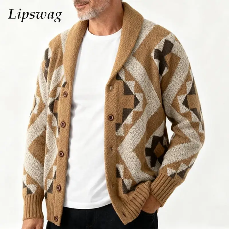 

Stylish Mens Button-up Sweatercoats Autumn Winter Outdoor Casual Warm Knitted Cardigans Men Vintage Graphic Crochet Knit Jackets