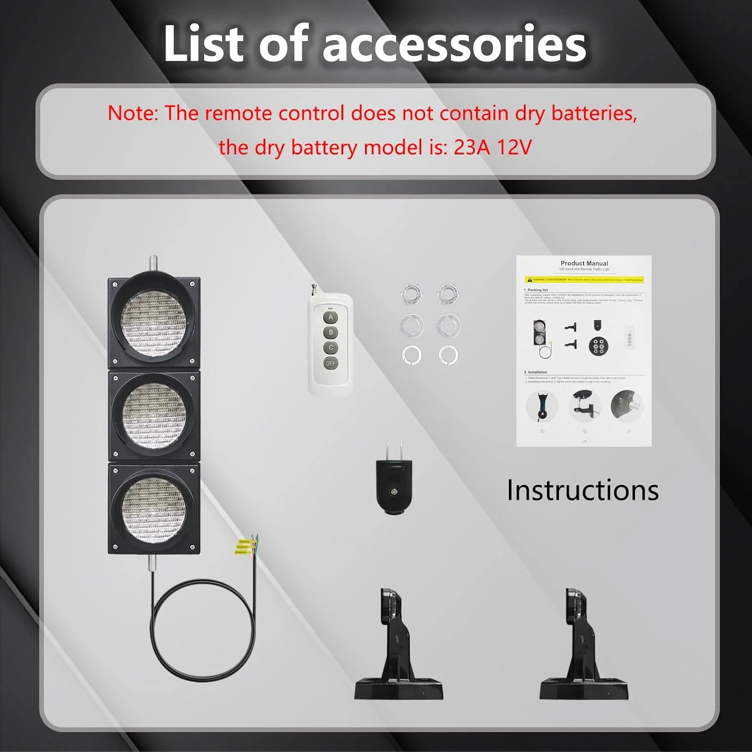 신호등 [100mm/4인치 신호등 키트] AC85-265V |   정지/출발 신호등 |   PC IP65 방수 |   리모컨 배터리 없음