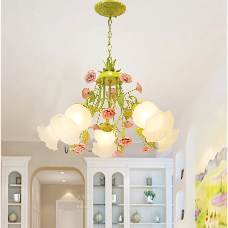 Imagem -05 - Modern European Chandelier Lamp Pingente de Cor Verde Pink Rose Flower Light Fixture E14 Decoração Design