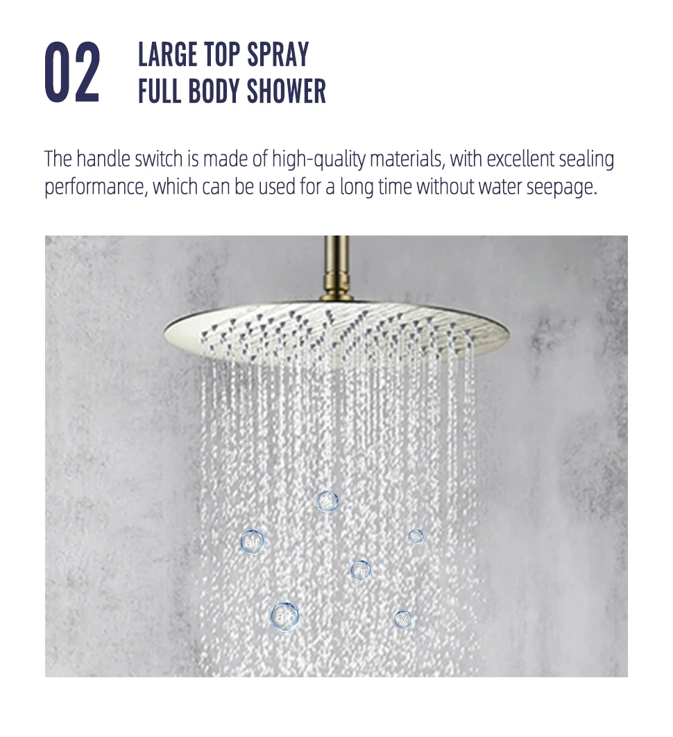 Dusch system aus gebürstetem Gold Set Bad Wasserhahn Decke 8 "-12'' Regen Dusch kopf 2 Wege Umlenker mit Misch ventil Messing Kit – Detail 9