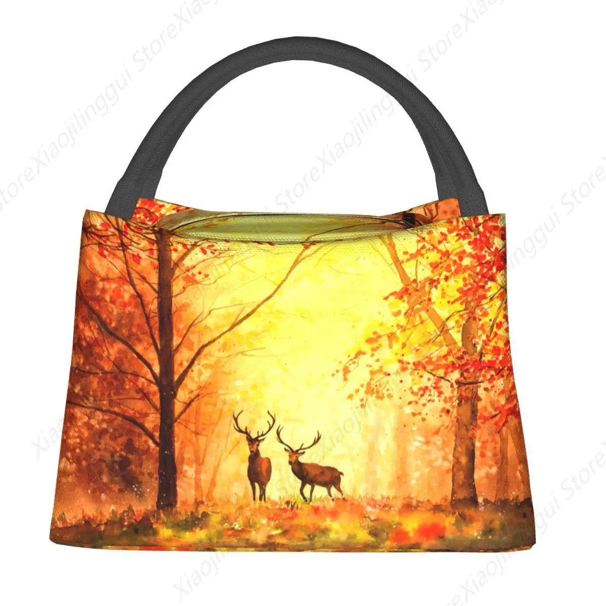 Aesthetics Deer In Autumn Forest Lunch Bag Portable Insulated Oxford Cooler Bautiful Fall Scenery Thermal Picnic Lunch Box