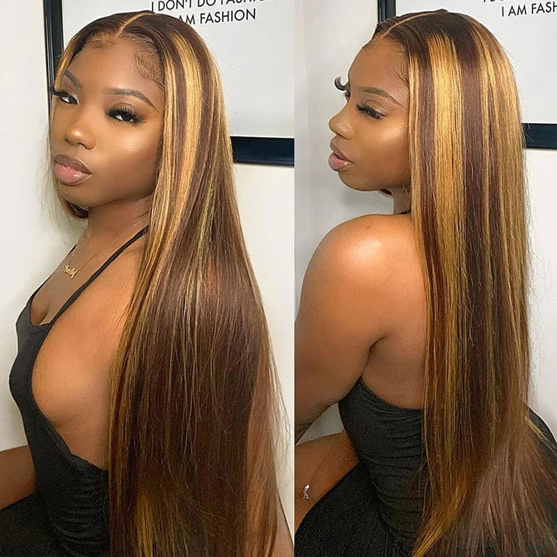 LUXEDIVA Ombre Hair Bundles Bone Straight Human Hair Brazilian Bundles P4/27 Brown with Highlight Color Remy Hair Weave Bundles