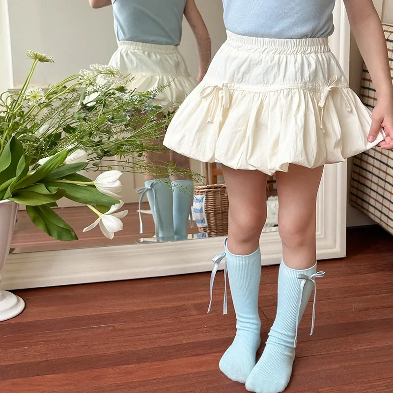 Girl's Flower Bud Half Body Skirt 2024 Summer New Trendy Children's Sweet and Cute Bow Short Skirt