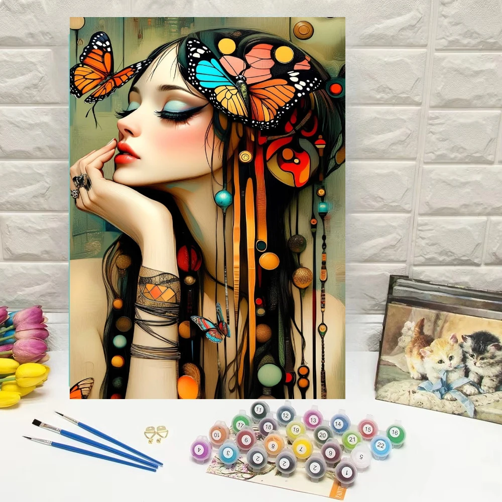 Woman Profile Butterfly Jewelry Oil Painting By Numbers Wall Decor for Living Room Bedroom Gift No Frame