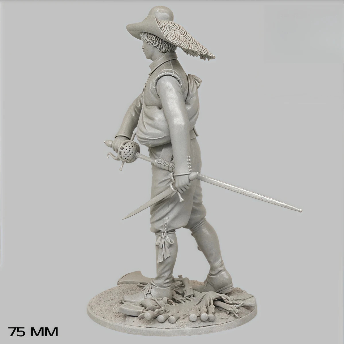 Kit modello non verniciato in resina da 75 mm, tema militare, Moschettiere europeo non assemblato e non verniciato GK