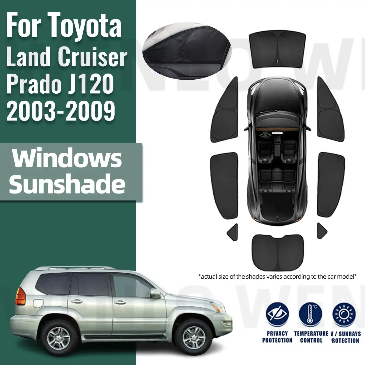 

For Toyota Prado J120 2002-2008 2009 Full Cover Car Sunshade Front Windshield Frame Curtain Rear Side Window Sun Shade Visor