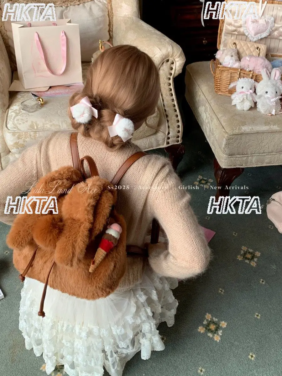 

Новая модная плюшевая сумка-рюкзак «Милый мультяшный дизайн» весна 2026 для девочек, вместительная сумка через плечо с двойными лямками для женщин