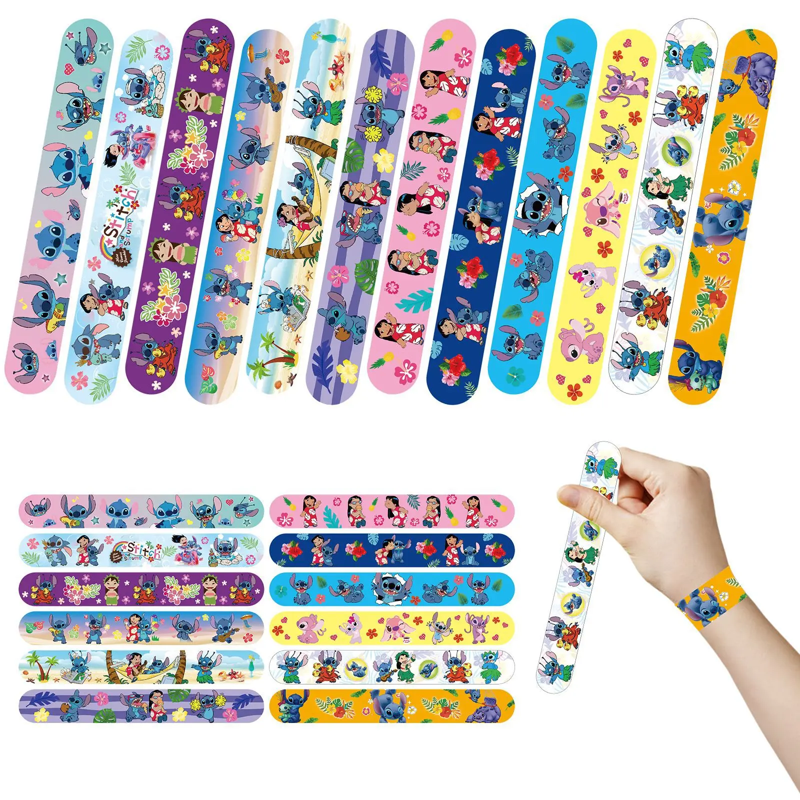 

12PCS Lilo&Stitch Toys Stitch Bracelet Wristbands A Aariety Of Anime Doll Characters Children pat circle Educational Birthday G