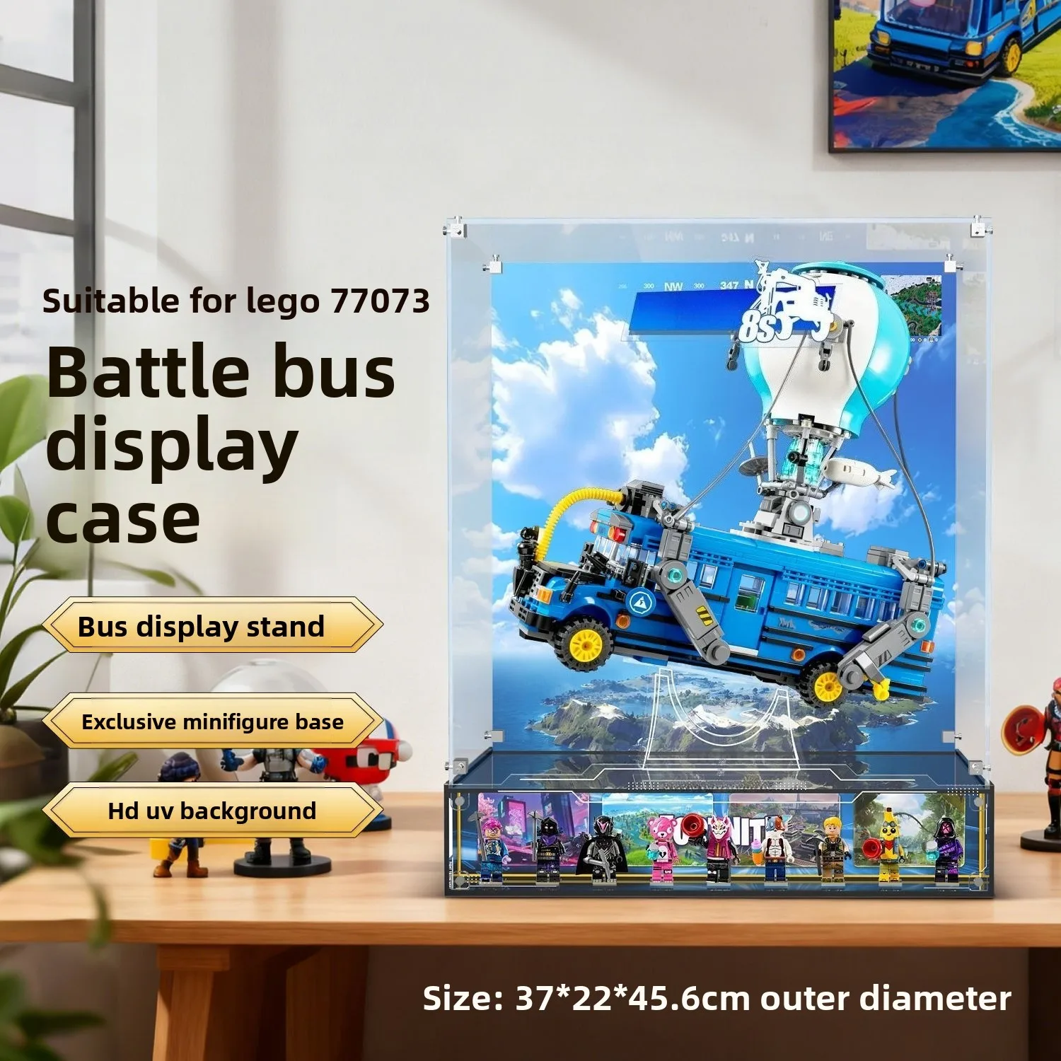 Acrylic Display Case with Dust Cover for LEGO 77073 Fortnite Battle Bus Building Blocks Storage