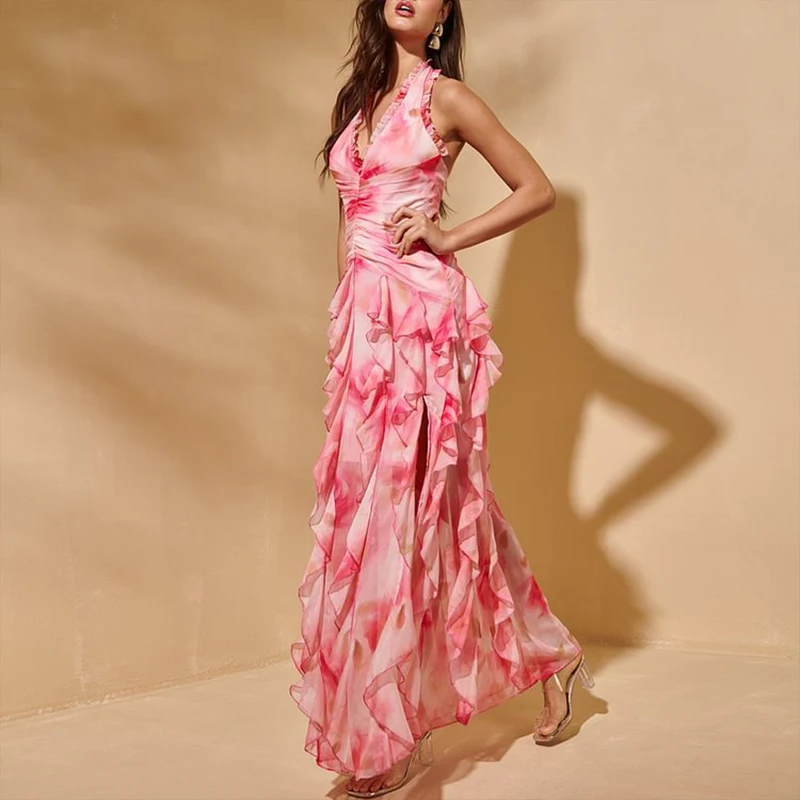 2025 جديد إمرأة مثير ملابس السباحة الخامس الرقبة مجموعة البكيني النساء رفع الأزهار طباعة الصيف عطلة الشاطئ ملابس السباحة فستان