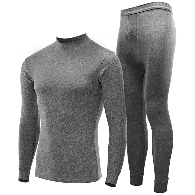Mens Underwear 2pcs Set Cotton Mid-Collar Autumn Inner Wear Base Thin Thermal Underwear Plus Size  Knitwear Winter Lingeri Suits