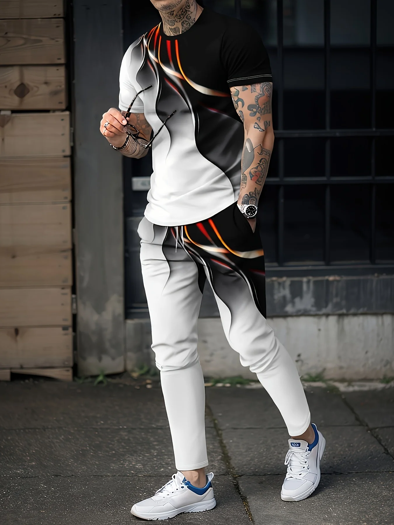 

The new men's set for summer 2025 features 3D texture printing which is casual fashionable lightweight and breathable