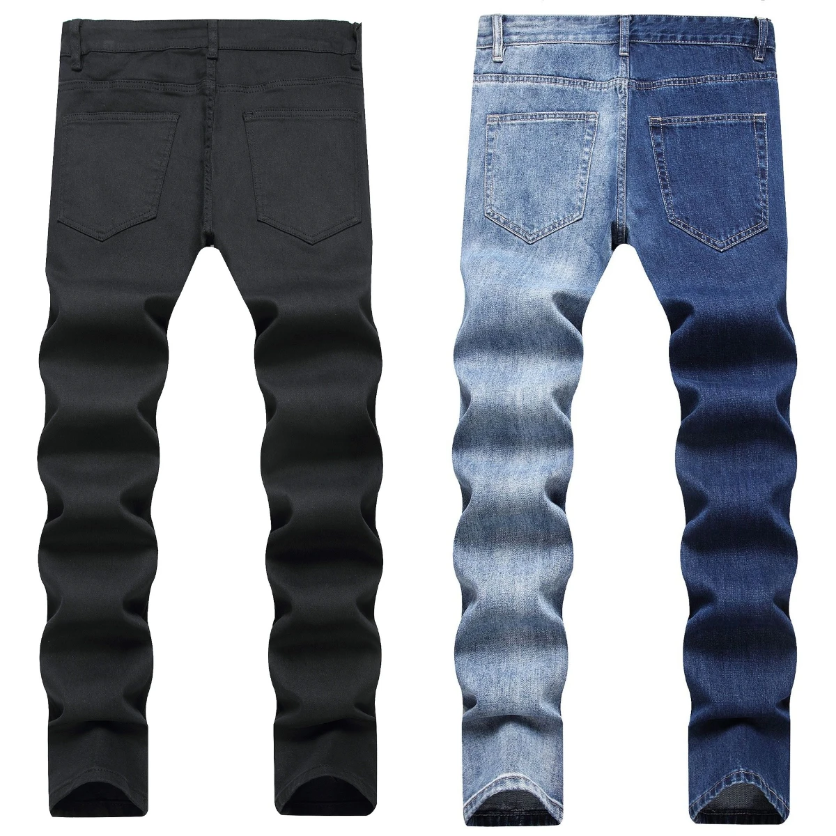 EH·MD® Dark Light Blue Leg Embroidered Cotton Jeans Men Printed Pants Pleated Gradient 3D Zipper Slim Fashion Versatile Elastic2