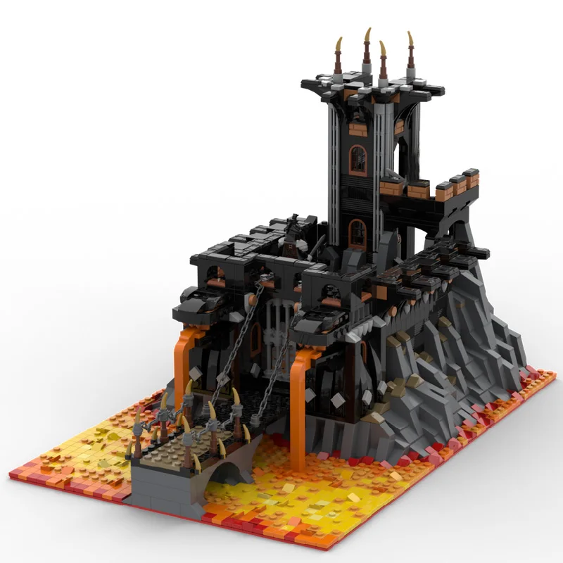 2833 PCS MOC Medieval Fortress Model Building Black Volcano Fortress Architecture Block DIY Kid Assembly Bricks Toy Helpful Gift