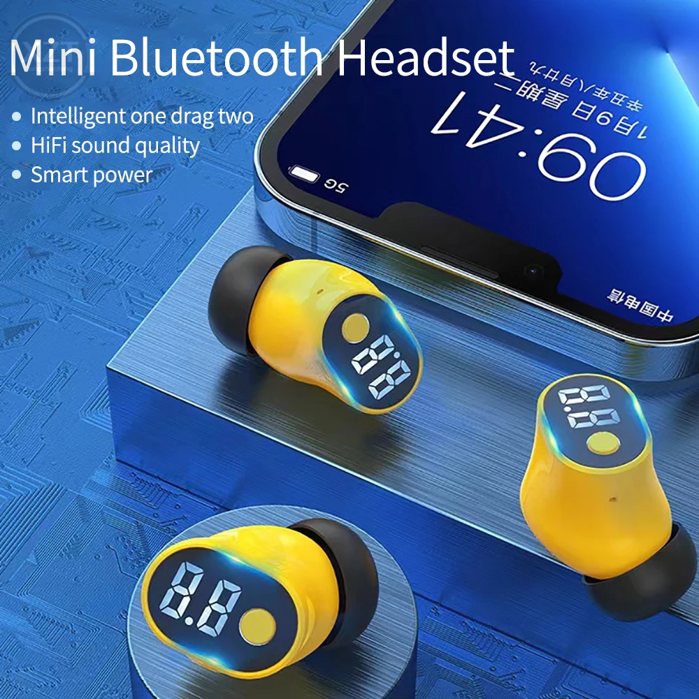 Mini Single Headphones Bluetooth-compatible5.2 Earphones Power Display TWS Wireless Earbuds Mic Support Voice Assistant Headsets