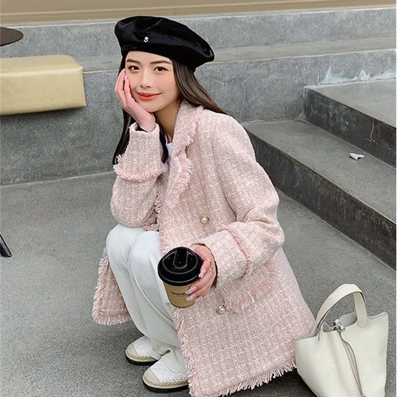 2026 Blue Small Fragrant Style Suit Jacket Women's Spring Autumn New Good-looking Burr Thousand Bird Grid Suit Outerwear